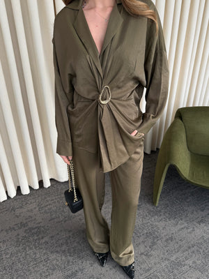 Haki Tokalı Gömlek Pantolon Takım - 51240