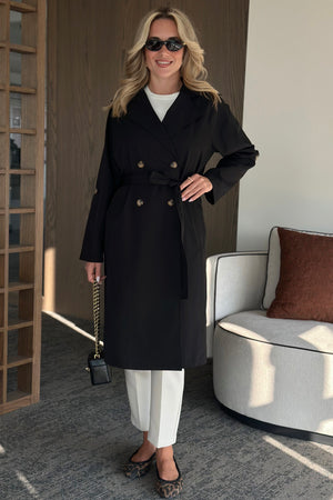 Siyah Uzun Dökümlü Trençkot - 7310