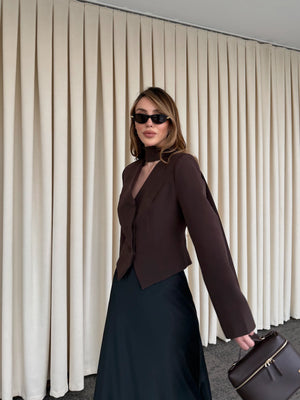 Kahverengi Vatkalı Fularlı Ceket - 85175