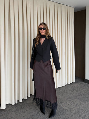 Siyah Vatkalı Fularlı Ceket - 85175