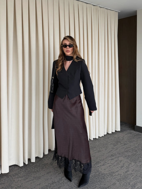 Siyah Vatkalı Fularlı Ceket - 85175