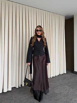 Siyah Vatkalı Fularlı Ceket - 85175