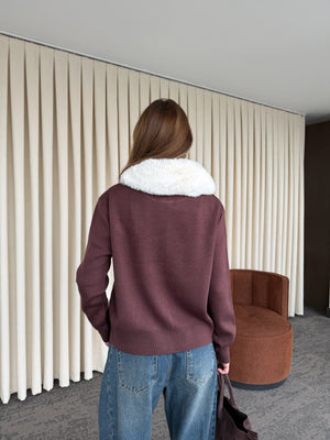Bordo Yakası Kürklü Hırka - 261002
