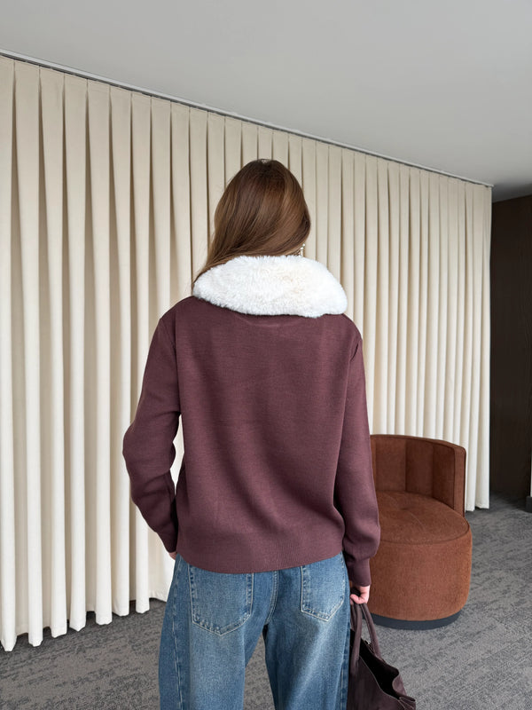 Bordo Yakası Kürklü Hırka - 261002