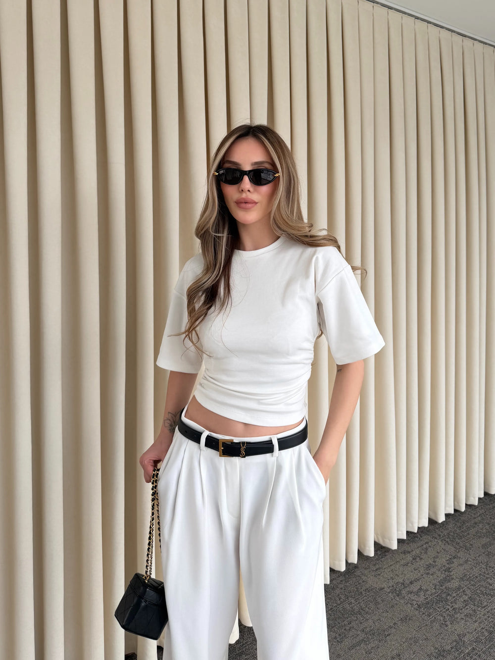 Açık Ekru Yanı Drapeli Body - 261003