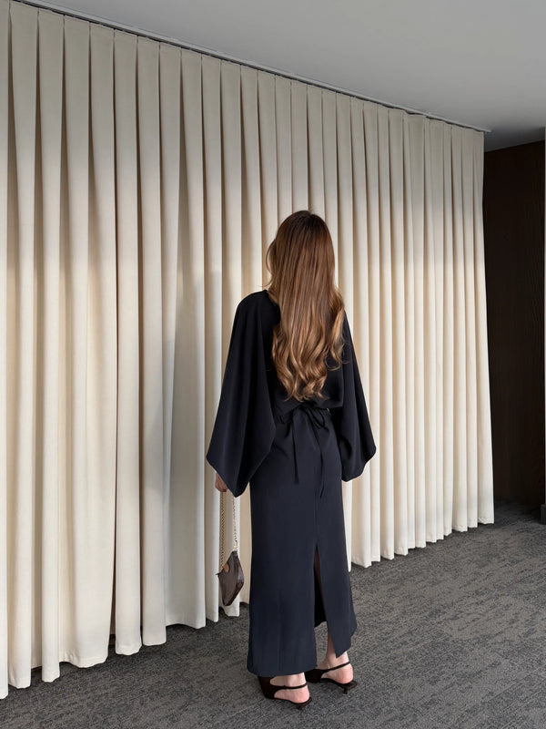 Siyah Yarasa Kol Modal Elbise - 5000