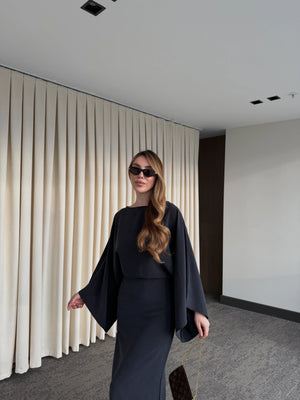 Siyah Yarasa Kol Modal Elbise - 5000