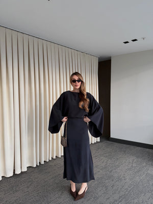 Siyah Yarasa Kol Modal Elbise - 5000