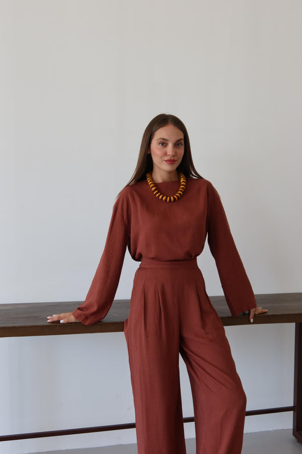 Kiremit Marisol Bluz Pantolon Takım