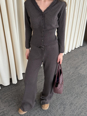 Kahverengi Dantelli İkili Triko Takım - 2602