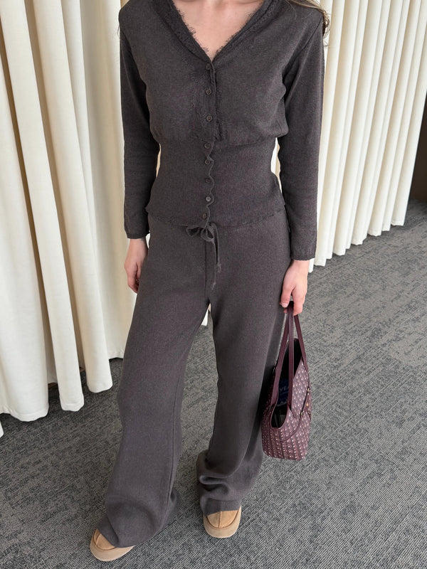 Kahverengi Dantelli İkili Triko Takım - 2602