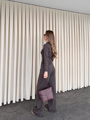 Kahverengi Dantelli İkili Triko Takım - 2602