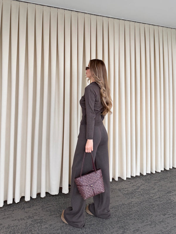 Kahverengi Dantelli İkili Triko Takım - 2602