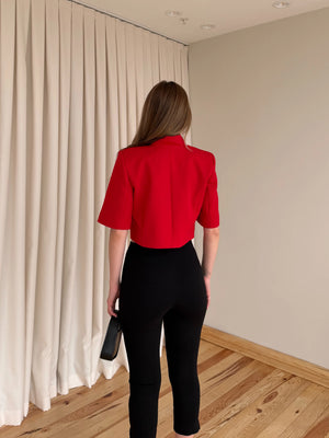 Kırmızı Kısa Kollu Crop Ceket - 504368