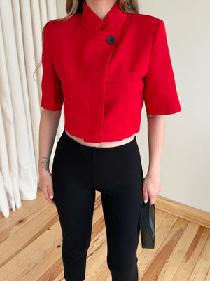 Kırmızı Kısa Kollu Crop Ceket - 504368