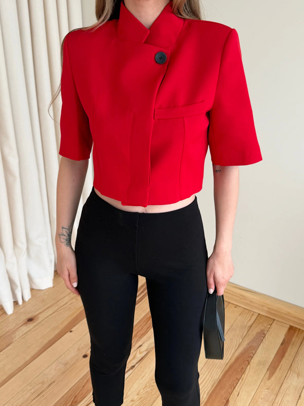 Kırmızı Kısa Kollu Crop Ceket - 504368