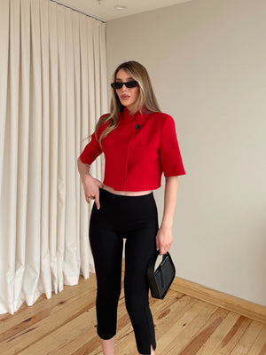 Kırmızı Kısa Kollu Crop Ceket - 504368