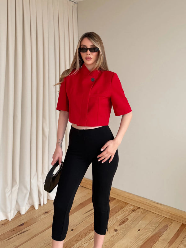 Kırmızı Kısa Kollu Crop Ceket - 504368