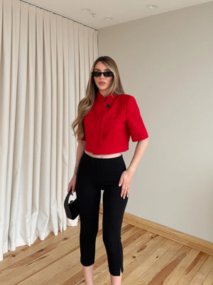 Kırmızı Kısa Kollu Crop Ceket - 504368