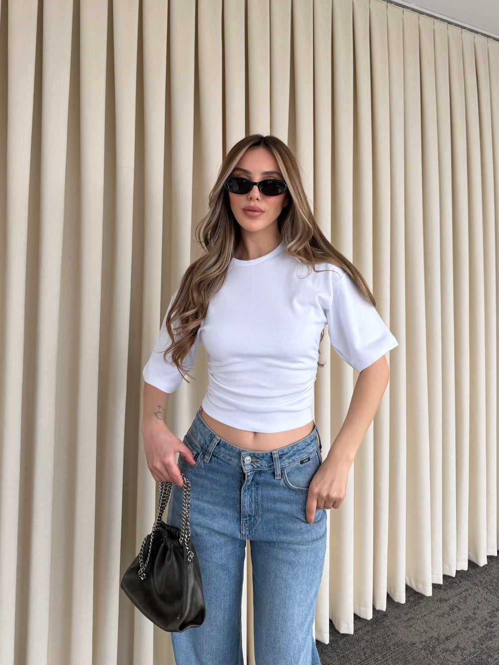 Beyaz Yanı Drapeli Body - 261003