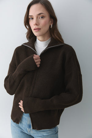 Kahverengi Çift Fermuarlı Hırka - 251080