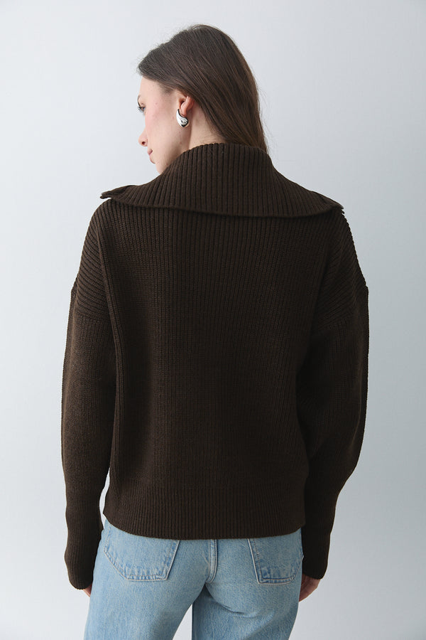 Kahverengi Çift Fermuarlı Hırka - 251080