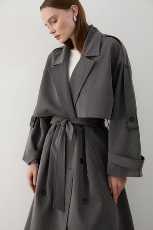 Antrasit Lucky Düğme Detaylı Oversize Trençkot