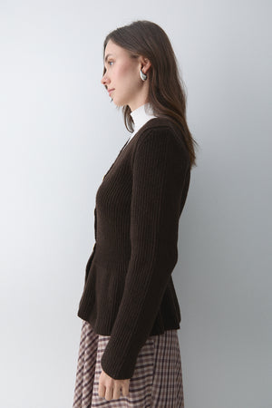 Kahverengi 3 Düğmeli Pileli Hırka - 251065