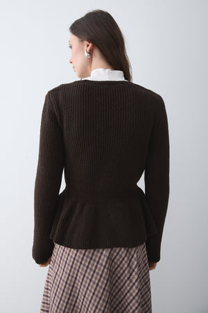 Kahverengi 3 Düğmeli Pileli Hırka - 251065