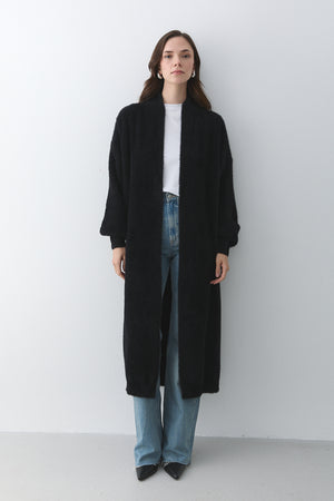 Siyah Boydan Uzun Triko Hırka - 251015