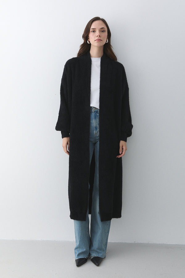 Siyah Boydan Uzun Triko Hırka - 251015