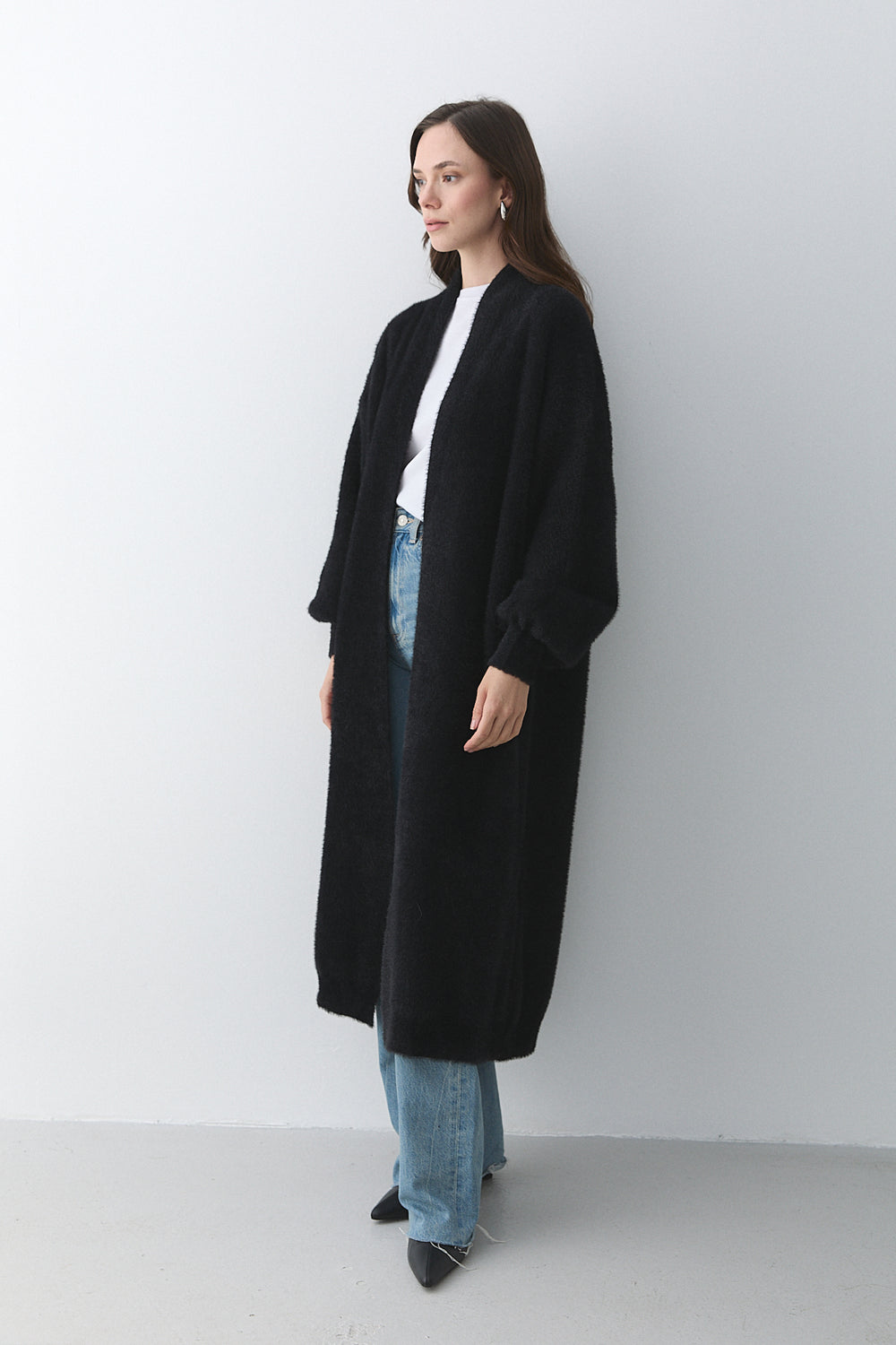 Siyah Boydan Uzun Triko Hırka - 251015