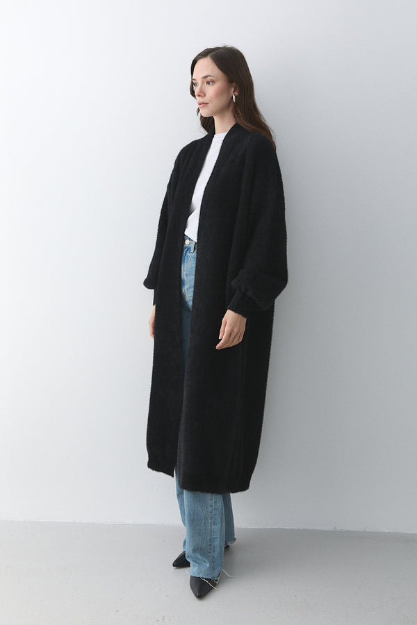 Siyah Boydan Uzun Triko Hırka - 251015