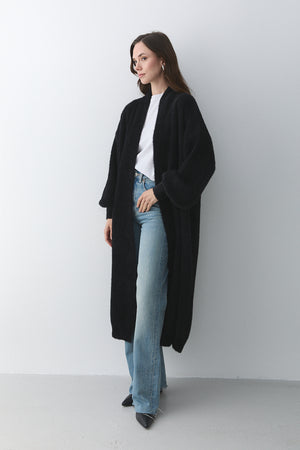 Siyah Boydan Uzun Triko Hırka - 251015