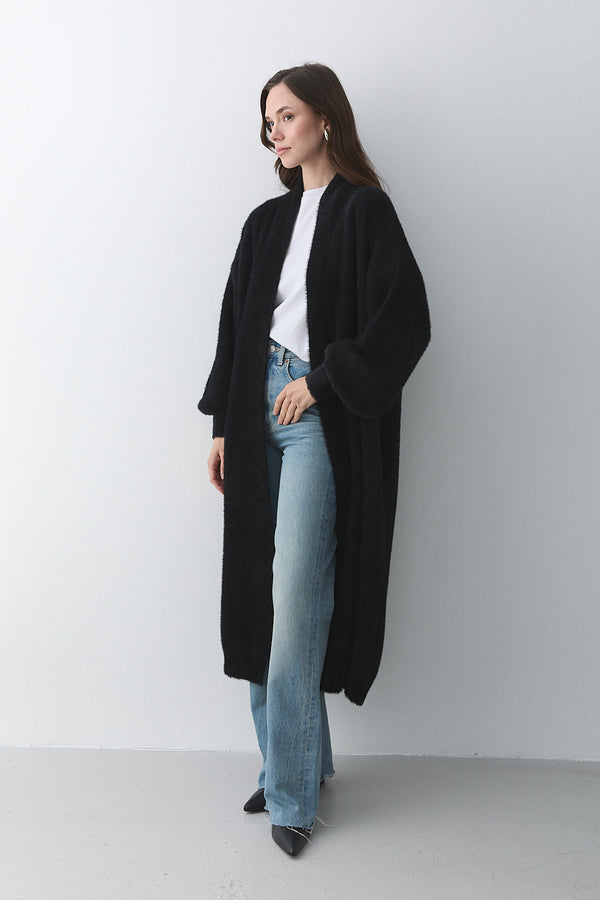 Siyah Boydan Uzun Triko Hırka - 251015