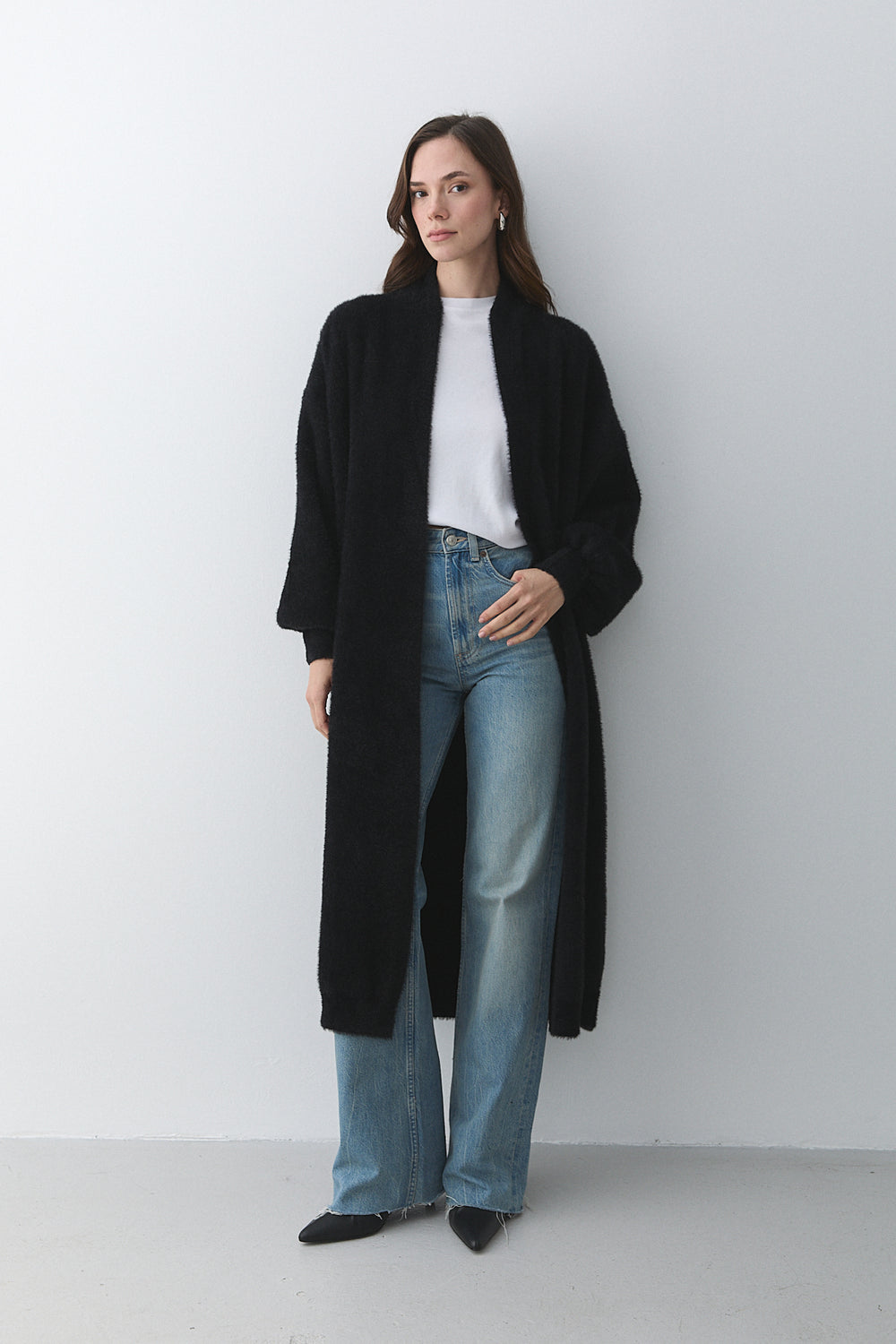 Siyah Boydan Uzun Triko Hırka - 251015