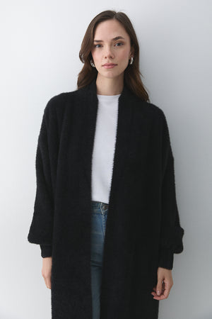 Siyah Boydan Uzun Triko Hırka - 251015