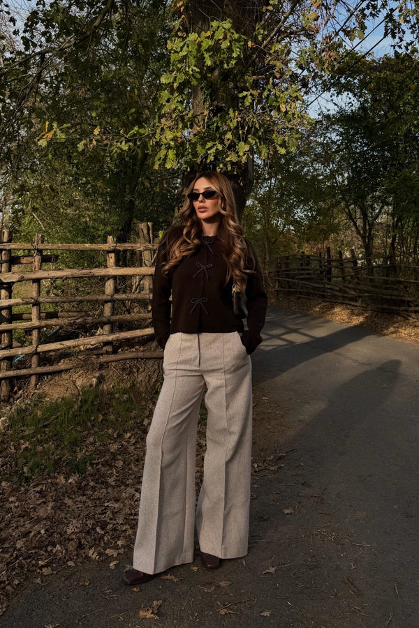 Kahverengi Fiyonk Boncuk Detaylı Hırka - 251072