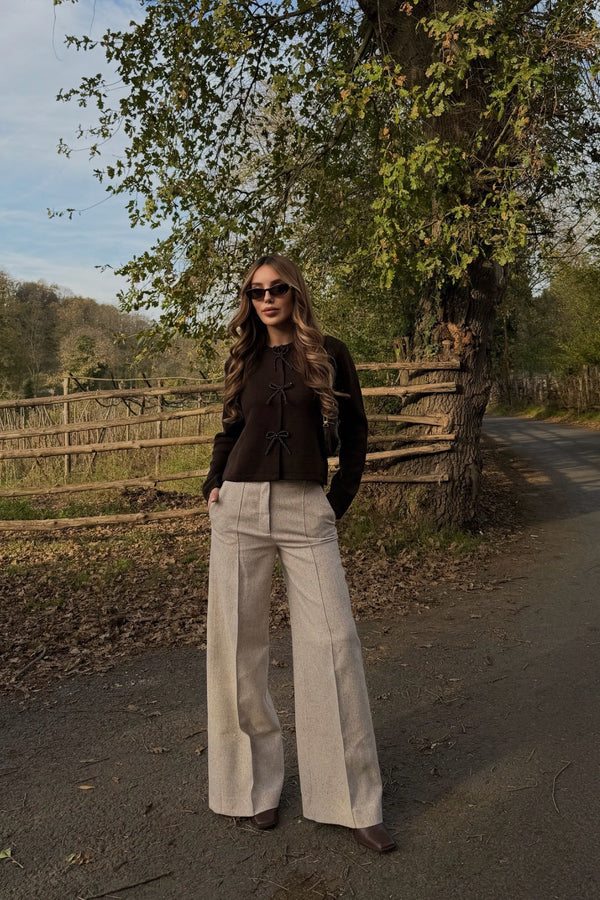 Kahverengi Fiyonk Boncuk Detaylı Hırka - 251072