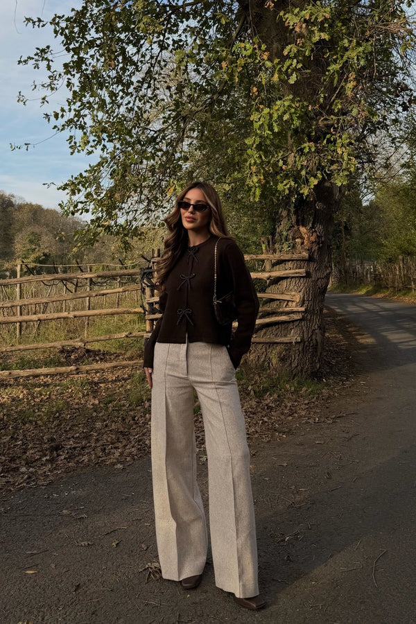 Kahverengi Fiyonk Boncuk Detaylı Hırka - 251072