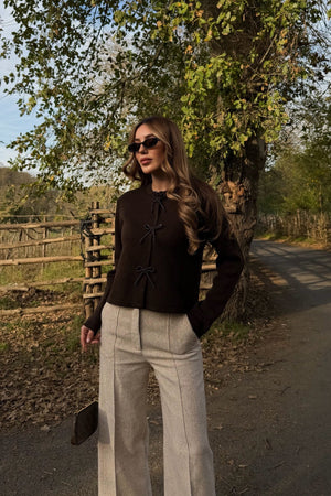 Kahverengi Fiyonk Boncuk Detaylı Hırka - 251072