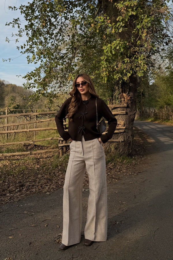 Kahverengi Fiyonk Boncuk Detaylı Hırka - 251072