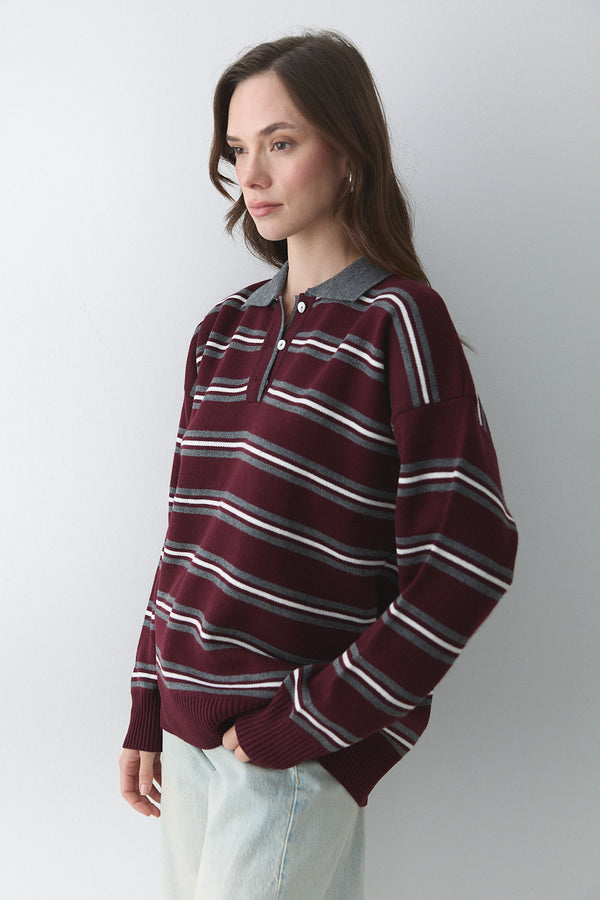 Bordo - Antrasit Polo Yaka Kazak - 241248