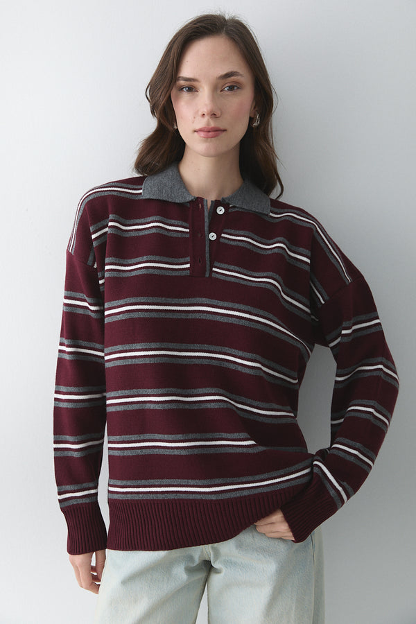 Bordo - Antrasit Polo Yaka Kazak - 241248