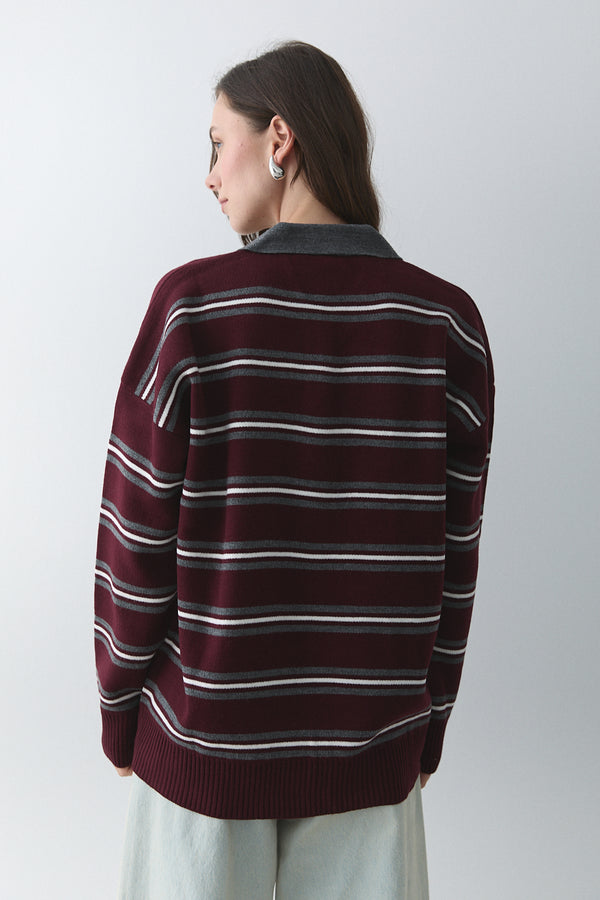 Bordo - Antrasit Polo Yaka Kazak - 241248