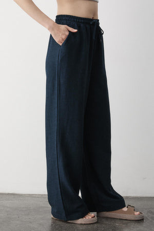 Lacivert Beli Lastikli Bol Paça Pantolon