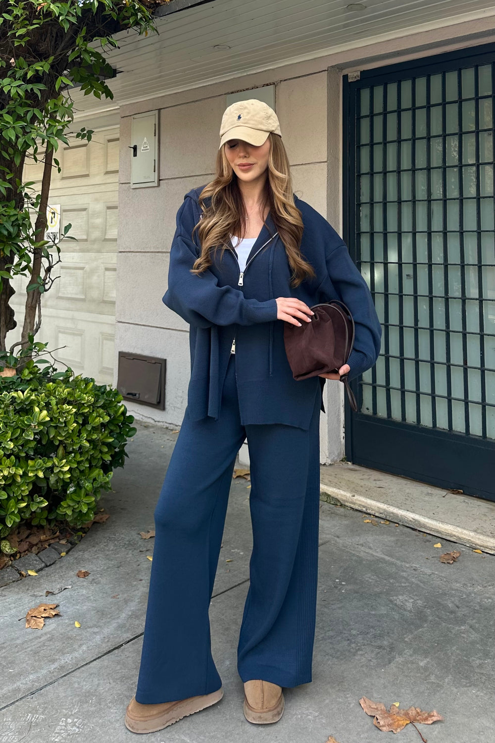 Lacivert Fermuarlı Kapüşonlu Triko Takım - 0511