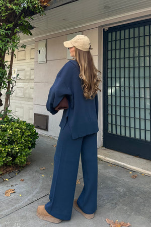 Lacivert Fermuarlı Kapüşonlu Triko Takım - 0511