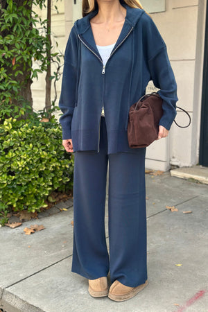 Lacivert Fermuarlı Kapüşonlu Triko Takım - 0511