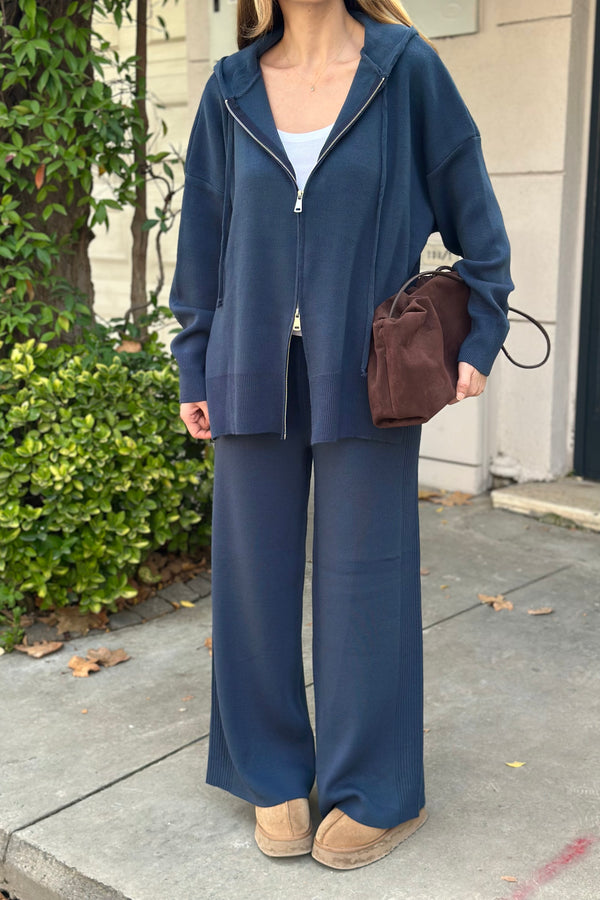 Lacivert Fermuarlı Kapüşonlu Triko Takım - 0511